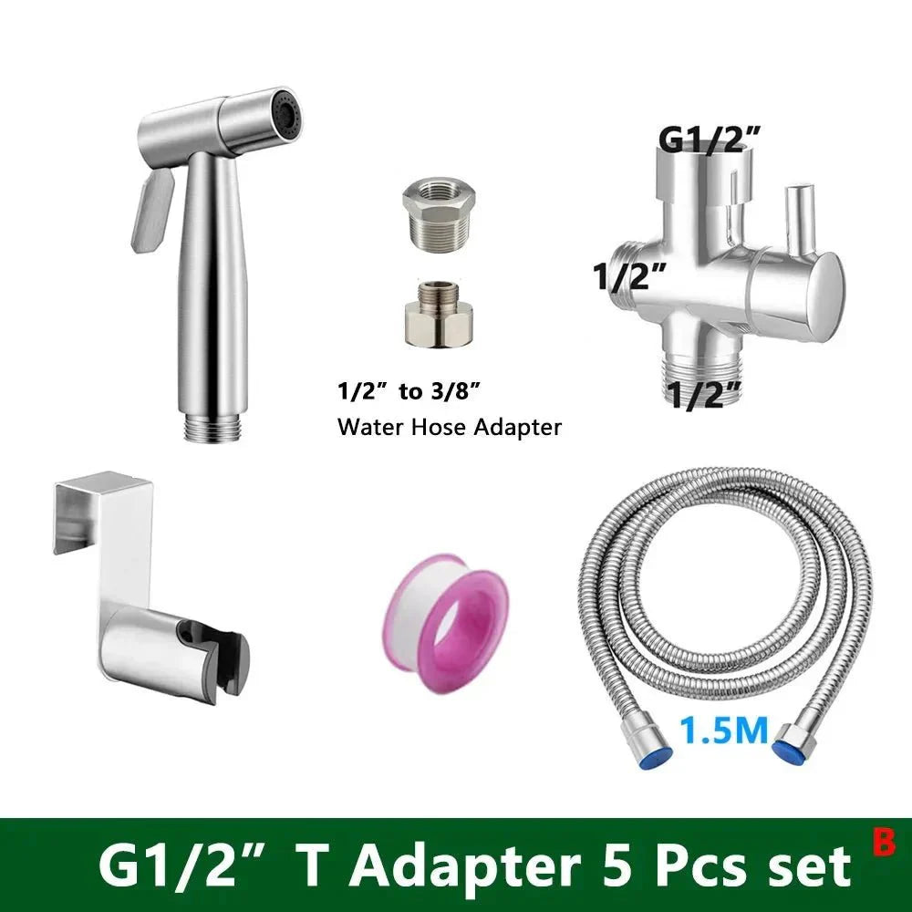 CleanJet™ – Handbidet Sproeikop - Set met Slang & T - Stuk - Telune